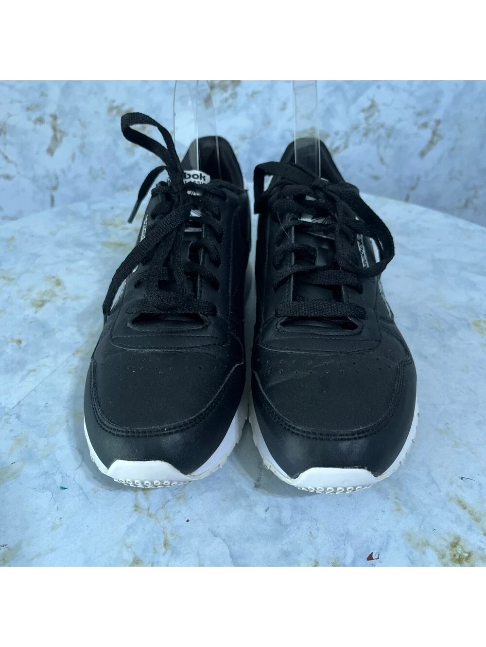 Reebok Classic Leather Womens Sz 7.5 Shoe Black Floral Athletic Trainer Sneakers